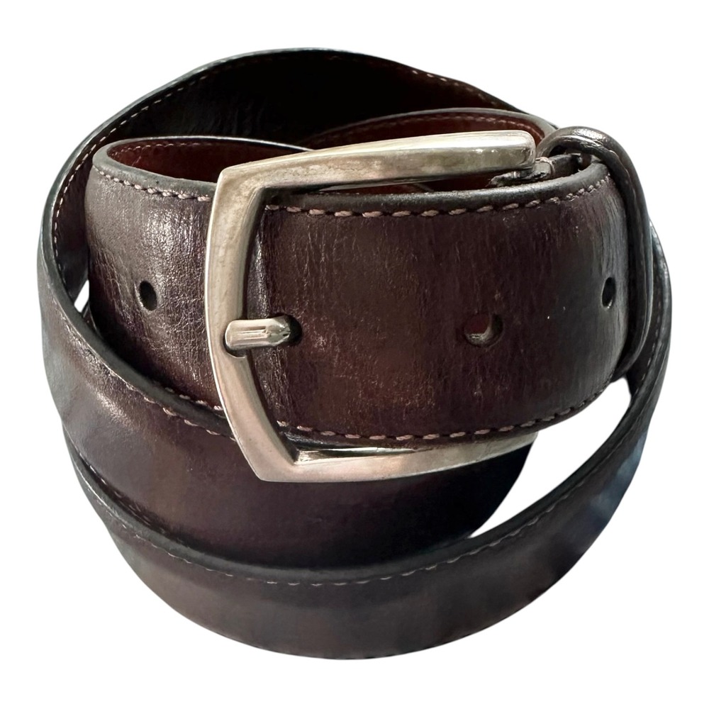 Bosca Mens Dark Brown Full Grain Hand Stained Leather Belt 38 Made in Italy